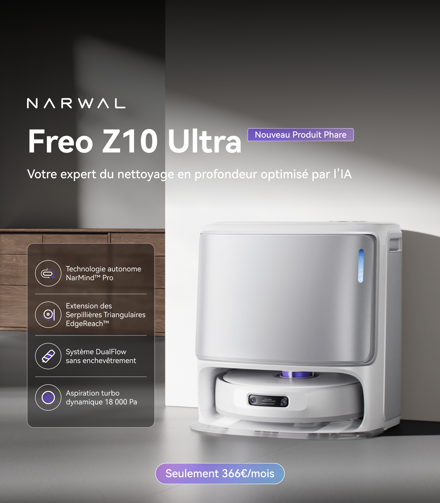 narwal-freo-z10-ultra-robot-aspirateur-laveur-blanc-18000-pa image 5